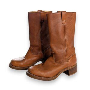 VTG Double H Camel Tan Campus Boots Platform Stacked Heel